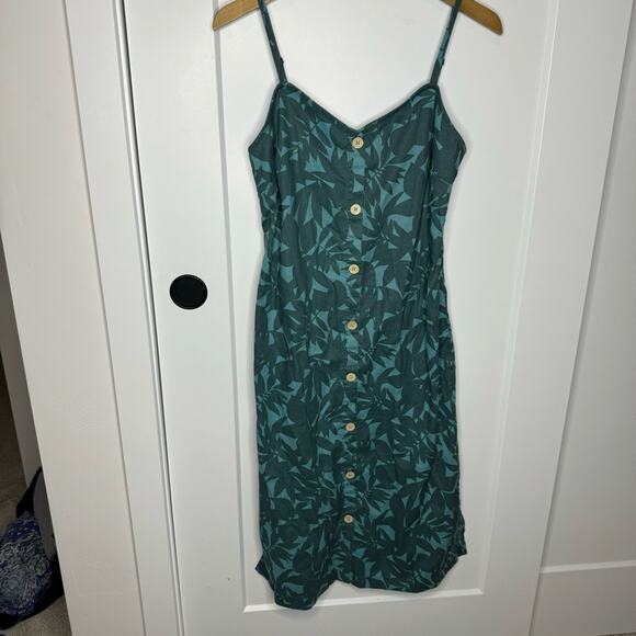 UpWest EcoHemp Palm Leaf Print Button Down Midi Sundress Size Medium - Picture 2 of 7